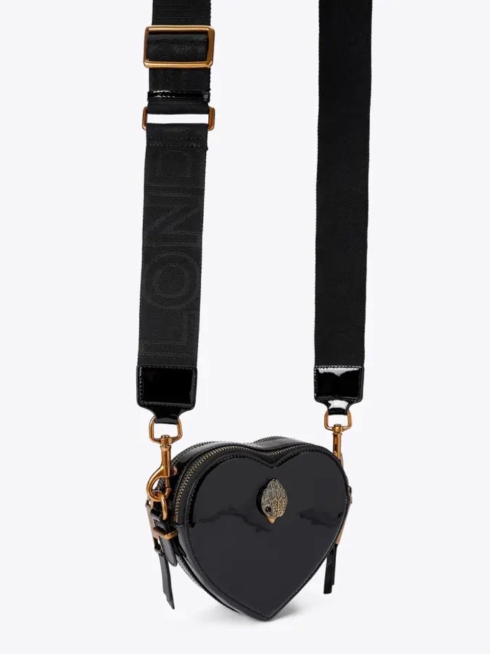 Kurt Geiger London Heart Crossbody Bag Black Patent Leather